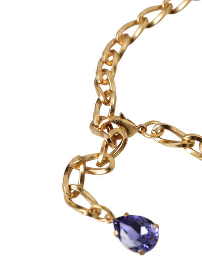 Gold Brass Crystal Purple Pink Pearl Pendants Necklace-Dolce & Gabbana-LabelTerrace.com