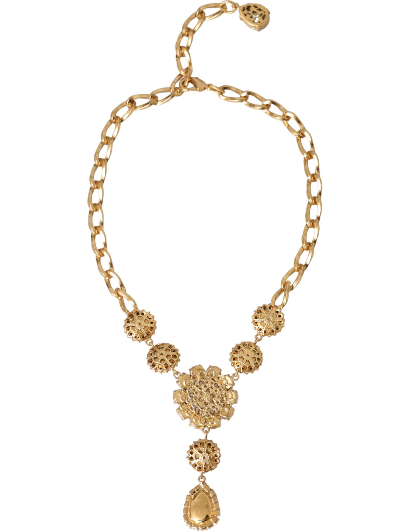 Gold Brass Crystal Purple Pink Pearl Pendants Necklace-Dolce & Gabbana-LabelTerrace.com