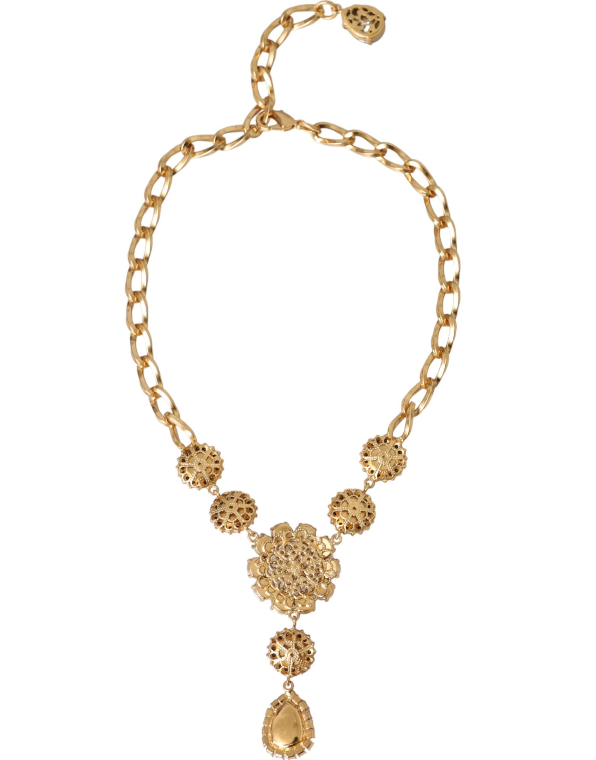 Gold Brass Crystal Purple Pink Pearl Pendants Necklace-Dolce & Gabbana-LabelTerrace.com