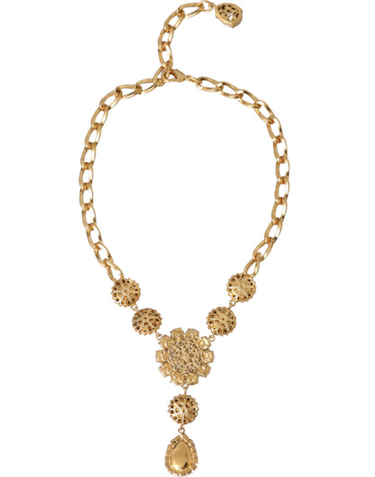 Gold Brass Crystal Purple Pink Pearl Pendants Necklace-Dolce & Gabbana-LabelTerrace.com