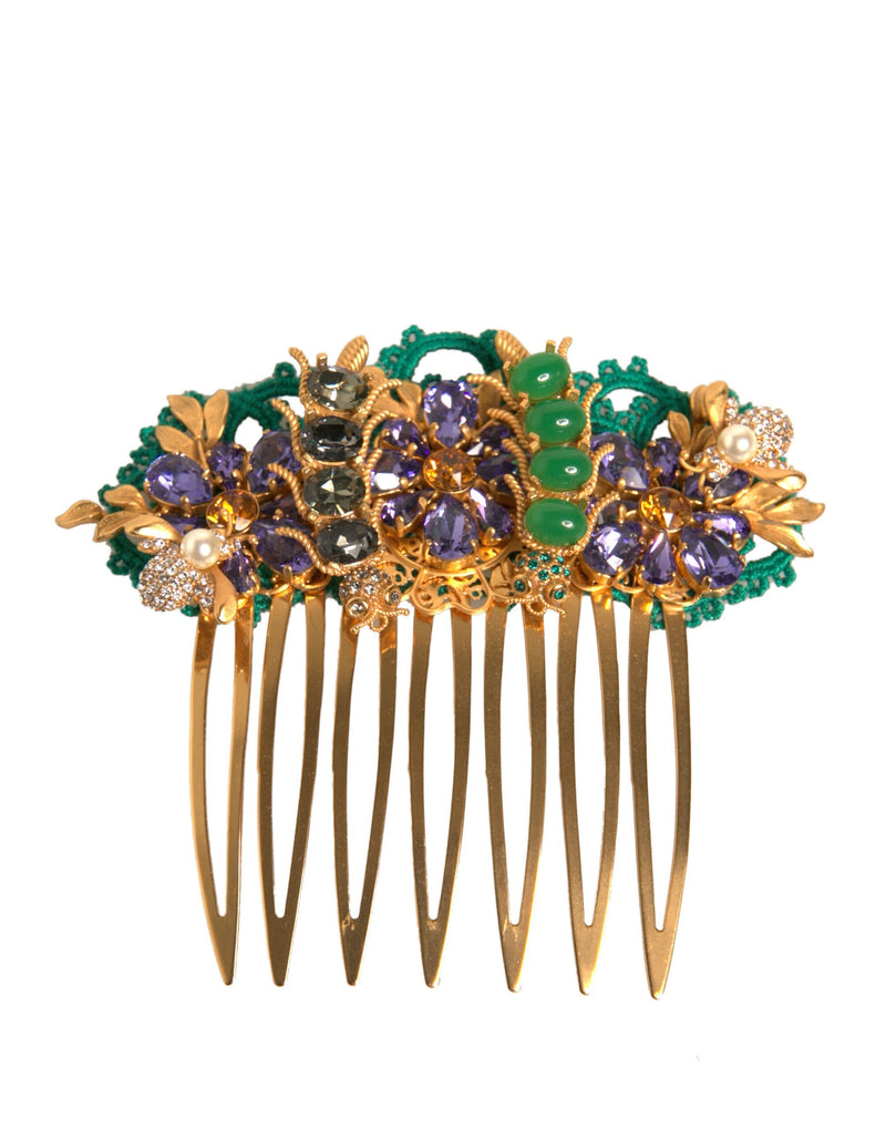 Gold Brass Crystals Hair Stick Comb-Dolce & Gabbana-LabelTerrace.com