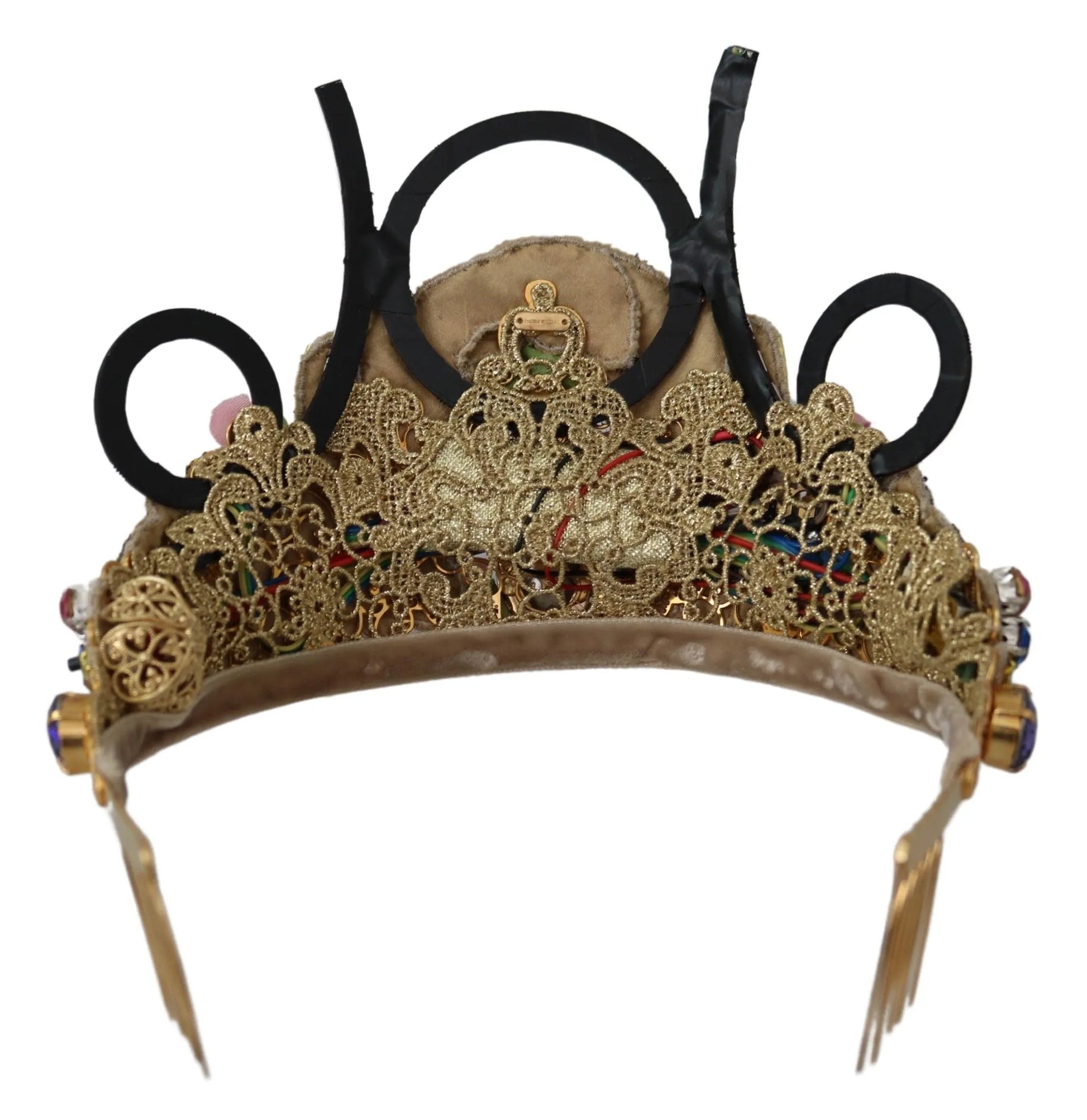 Gold Brass Floral Crystals LED Lights Crown Tiara Diadem-Dolce & Gabbana-LabelTerrace.com