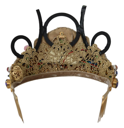 Gold Brass Floral Crystals LED Lights Crown Tiara Diadem-Dolce & Gabbana-LabelTerrace.com