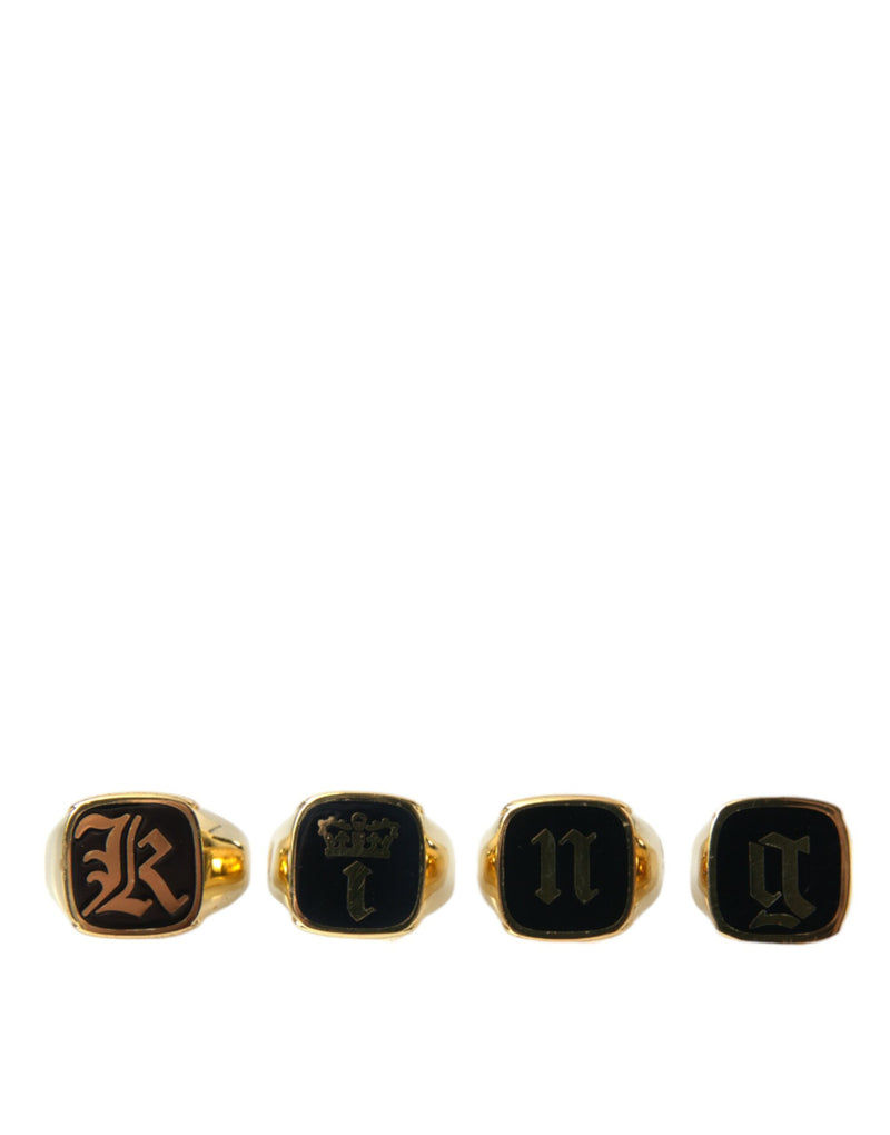 Gold Brass KING Enamel Set of 4 Ring-Dolce & Gabbana-LabelTerrace.com