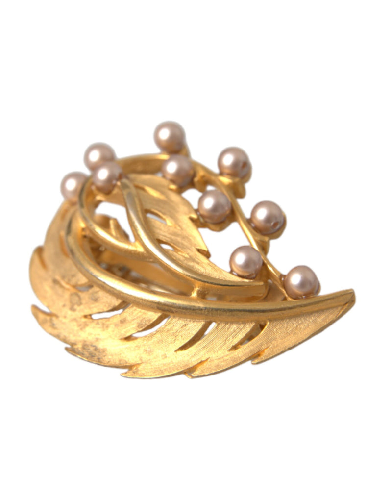 Gold Brass Leaf Embellished Jewelry Brooch Hair Pin-Dolce & Gabbana-LabelTerrace.com