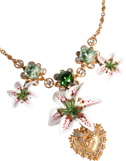 قلادة ذهبية من النحاس الأصفر على شكل قلب مقدس من زنبق الكريستال