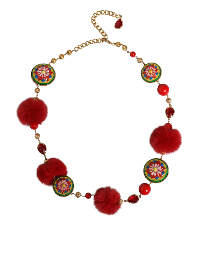 Gold Brass Red Fur Crystal Waist Torero Belt-Dolce & Gabbana-LabelTerrace.com