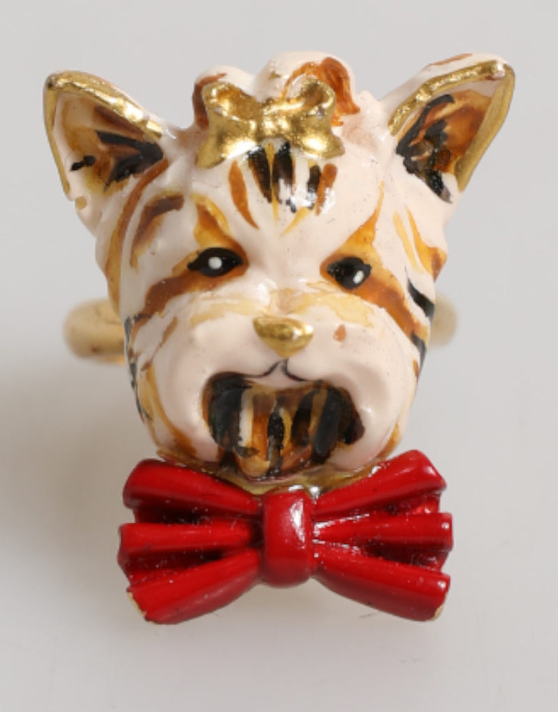 Gold Brass Resin Beige Dog Pet Accessory Ring-Dolce & Gabbana-LabelTerrace.com