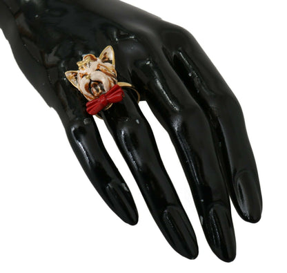 Gold Brass Resin Beige Dog Pet Branded Accessory Ring-Dolce & Gabbana-LabelTerrace.com