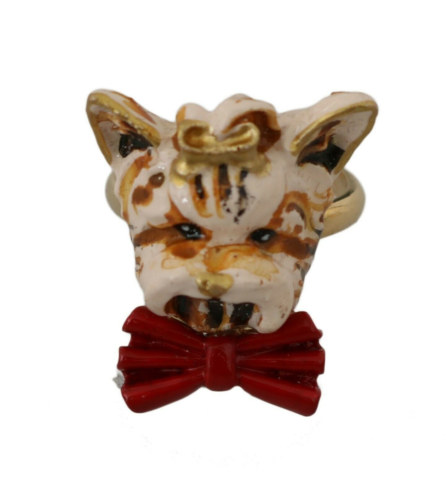 Gold Brass Resin Beige Dog Pet Branded Accessory Ring-Dolce & Gabbana-LabelTerrace.com