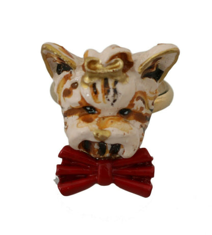 Gold Brass Resin Beige Dog Pet Branded Accessory Ring-Dolce & Gabbana-LabelTerrace.com