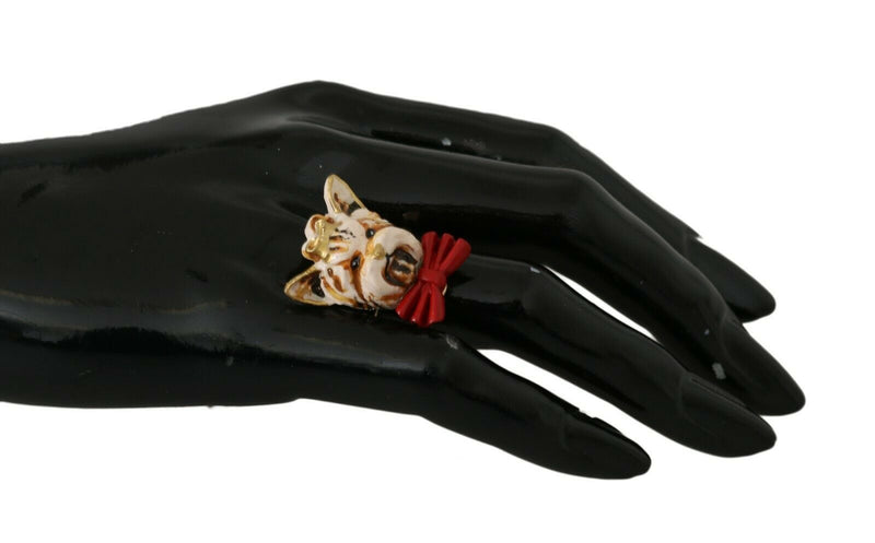 Gold Brass Resin Beige Dog Pet Branded Accessory Ring-Dolce & Gabbana-LabelTerrace.com