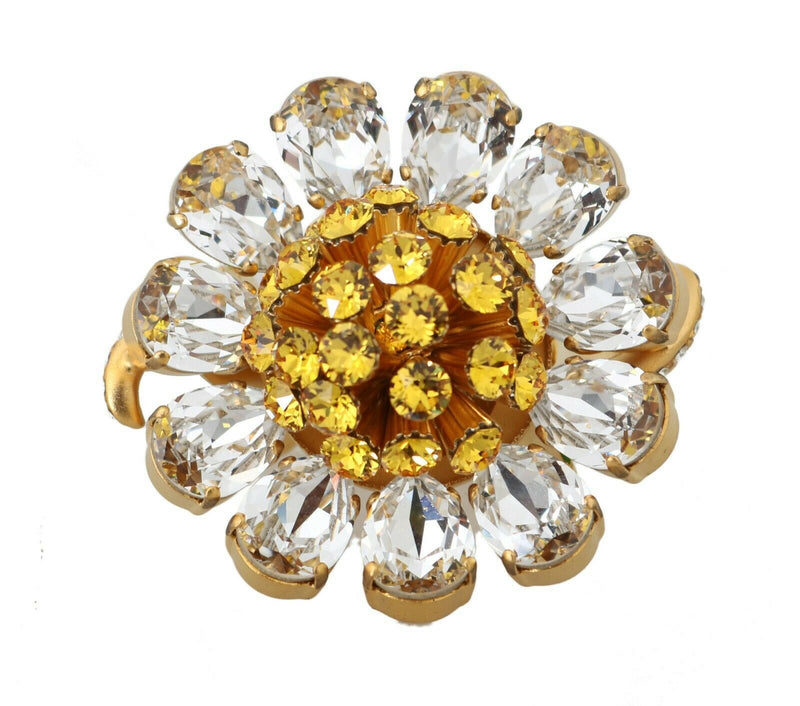 Gold Brass Yellow Crystal Flower Ring-Dolce & Gabbana-LabelTerrace.com