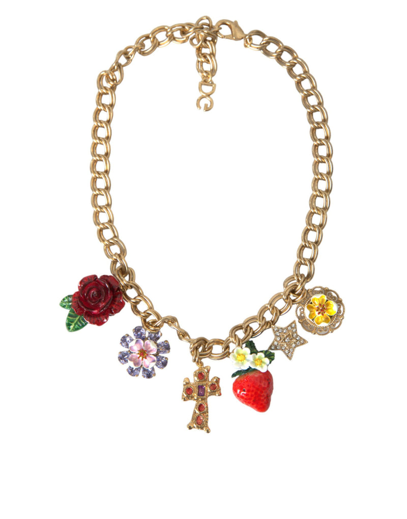 Gold Chain Rose Cross Strawberry Star Pendant Necklace-Dolce & Gabbana-LabelTerrace.com