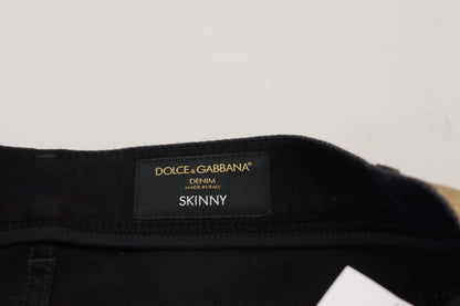 Gold Cotton Tattered Skinny Men Denim Jeans