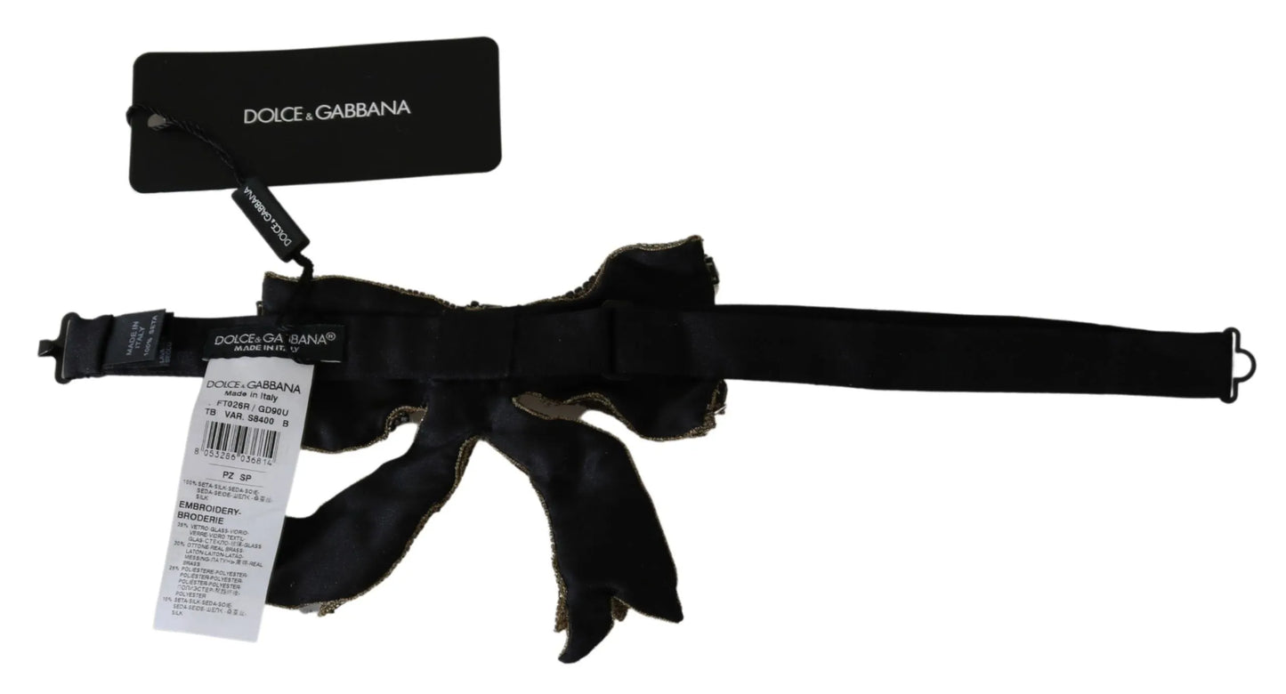 Gold Crystal Beaded Sequined 100% Silk Catwalk Necklace-Dolce & Gabbana-LabelTerrace.com