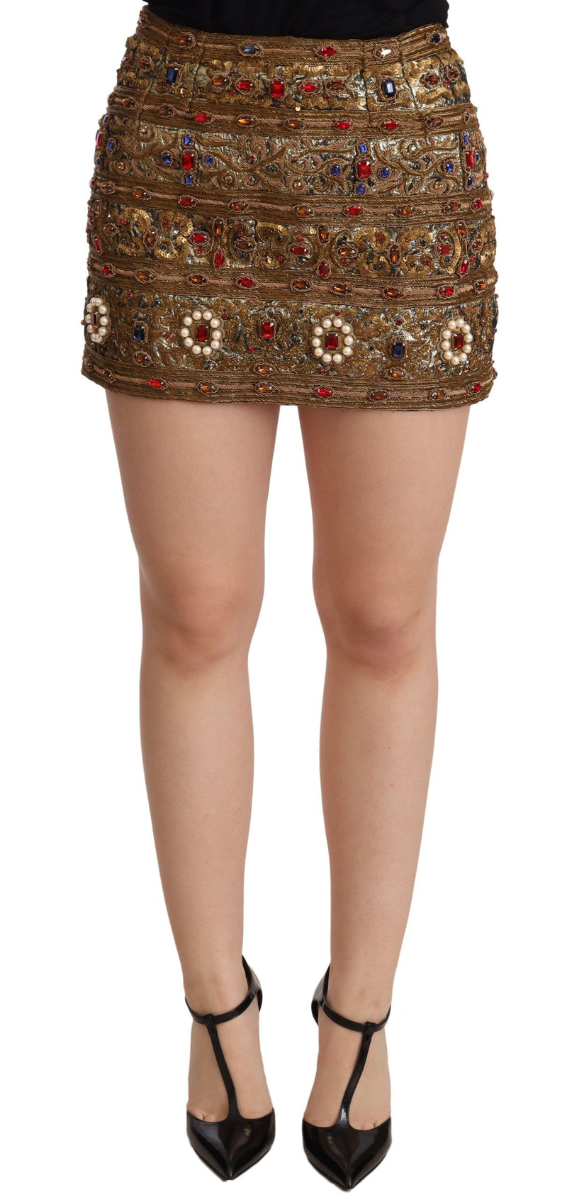 Gold Crystal Jacquard High Waist Skirt-Dolce & Gabbana-LabelTerrace.com