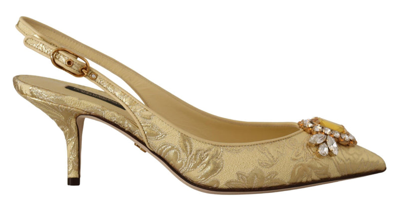 Gold Crystal Slingbacks Pumps Heels Shoes-Dolce & Gabbana-LabelTerrace.com