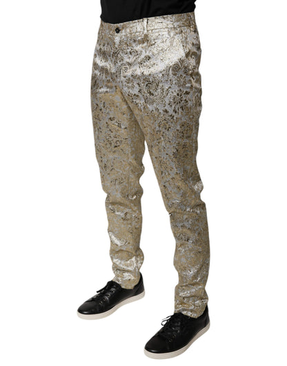 Gold Floral Jacquard Men Dress Pants-Dolce & Gabbana-LabelTerrace.com