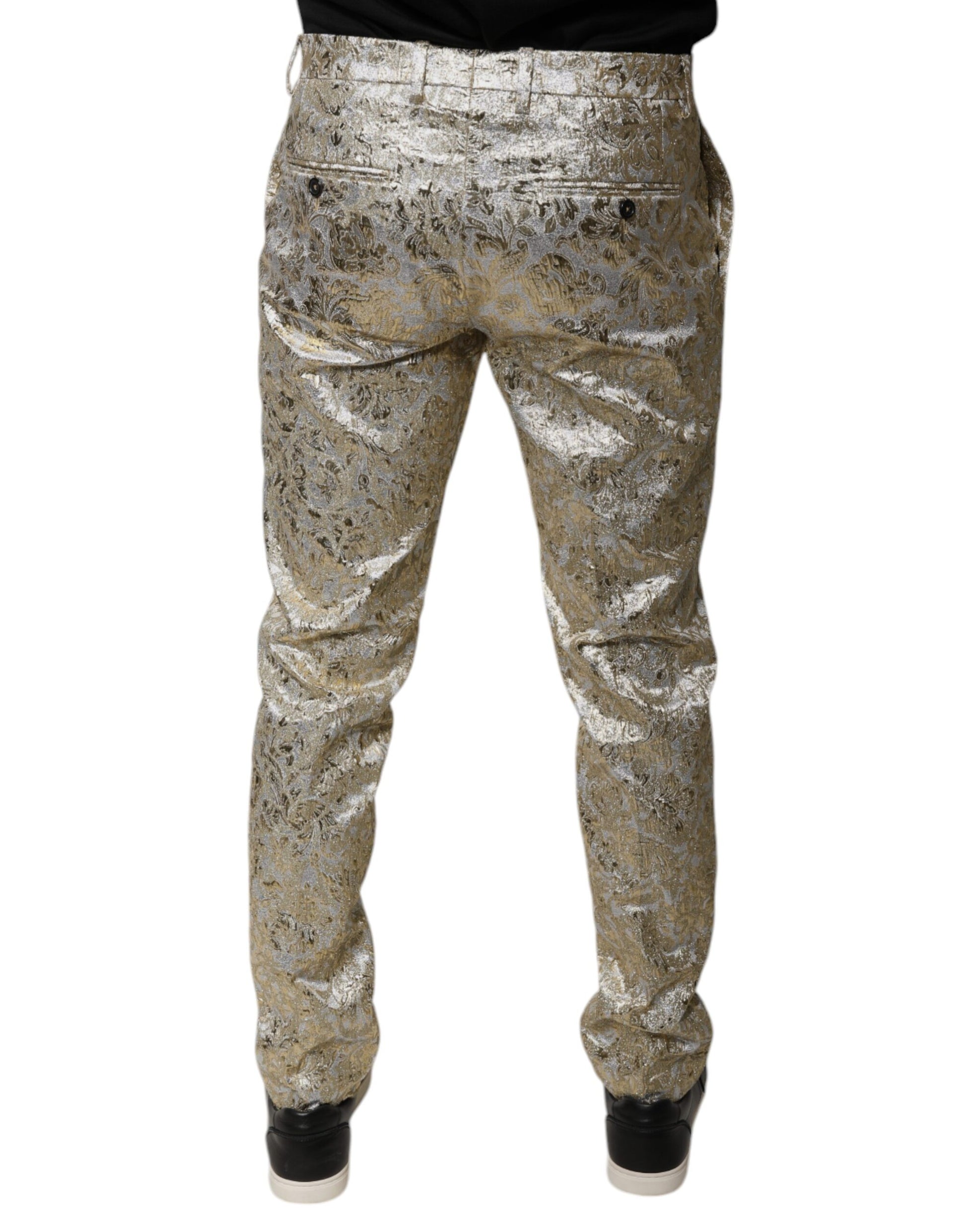 Gold Floral Jacquard Men Dress Pants-Dolce & Gabbana-LabelTerrace.com