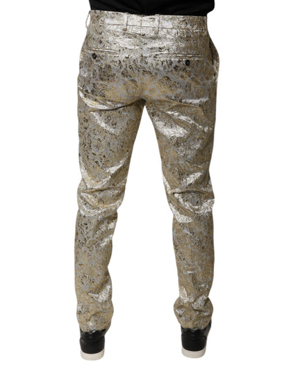 Gold Floral Jacquard Men Dress Pants-Dolce & Gabbana-LabelTerrace.com