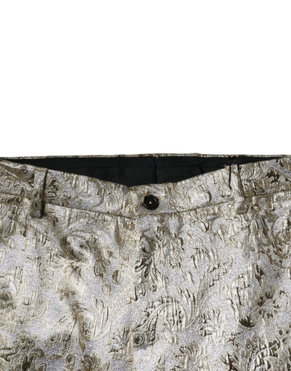 Gold Floral Jacquard Men Dress Pants-Dolce & Gabbana-LabelTerrace.com