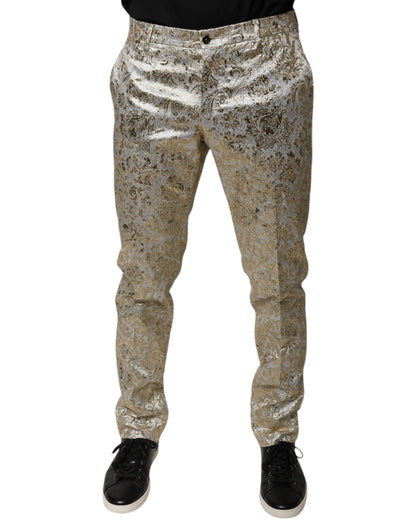Gold Floral Jacquard Men Dress Pants-Dolce & Gabbana-LabelTerrace.com