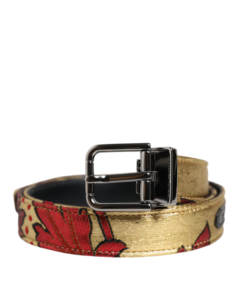 Gold Floral Jacquard Silver Metal Buckle Belt-Dolce & Gabbana-LabelTerrace.com