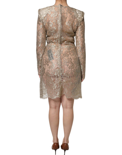 Gold Floral Lace A-line Sheath Mini Dress-Dolce & Gabbana-LabelTerrace.com
