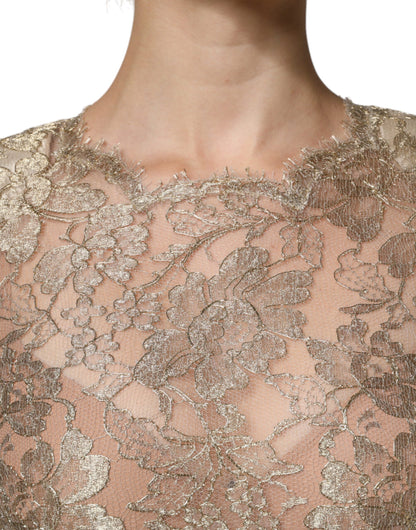 Gold Floral Lace A-line Sheath Mini Dress-Dolce & Gabbana-LabelTerrace.com
