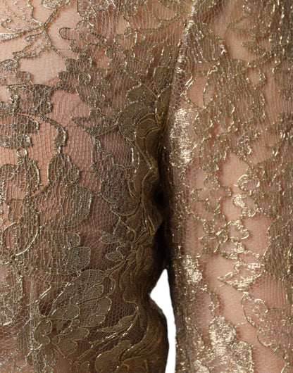 Gold Floral Lace A-line Sheath Mini Dress-Dolce & Gabbana-LabelTerrace.com