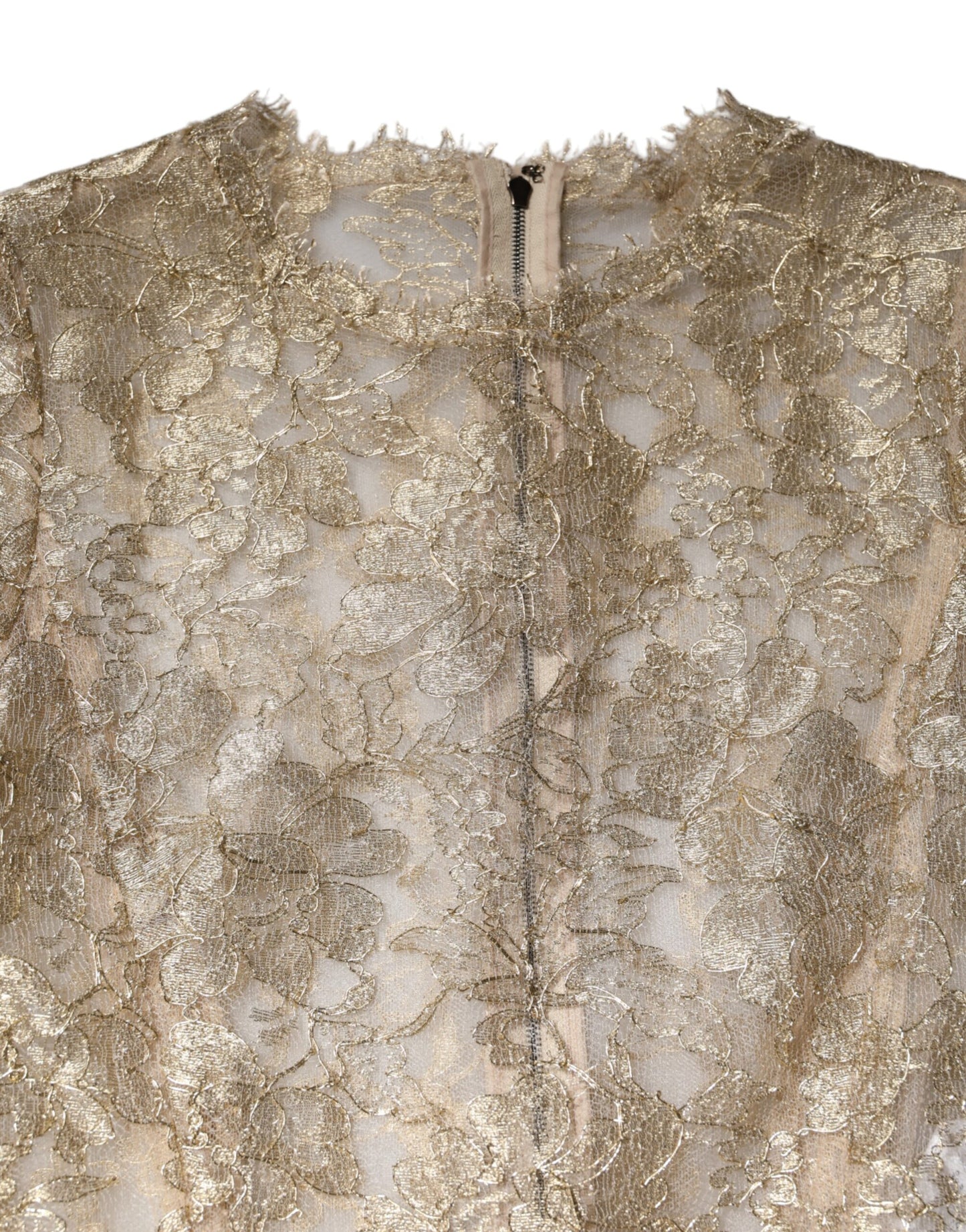 Gold Floral Lace Long Sleeves Fit & Flare Dress-Dolce & Gabbana-LabelTerrace.com