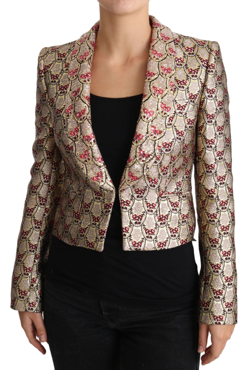 Gold Floral Sequined Blazer Coat Jacket-Dolce & Gabbana-LabelTerrace.com