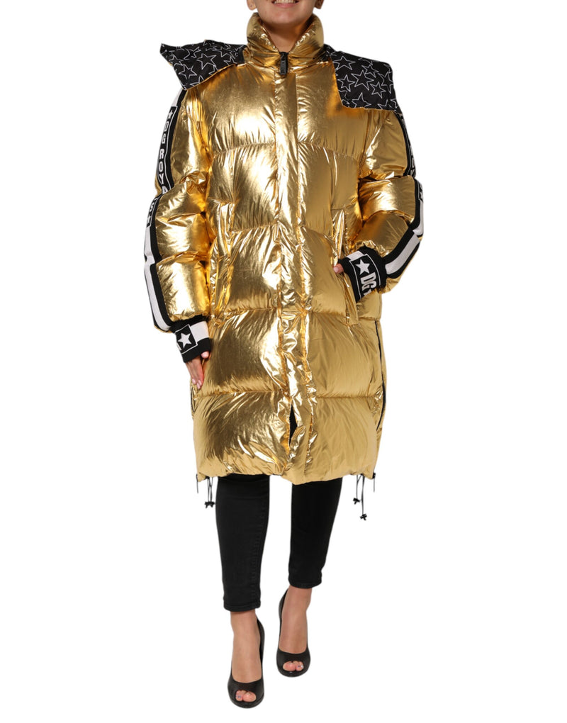 Gold Hooded Puffer Quilted Full Zip Jacket-Dolce & Gabbana-LabelTerrace.com