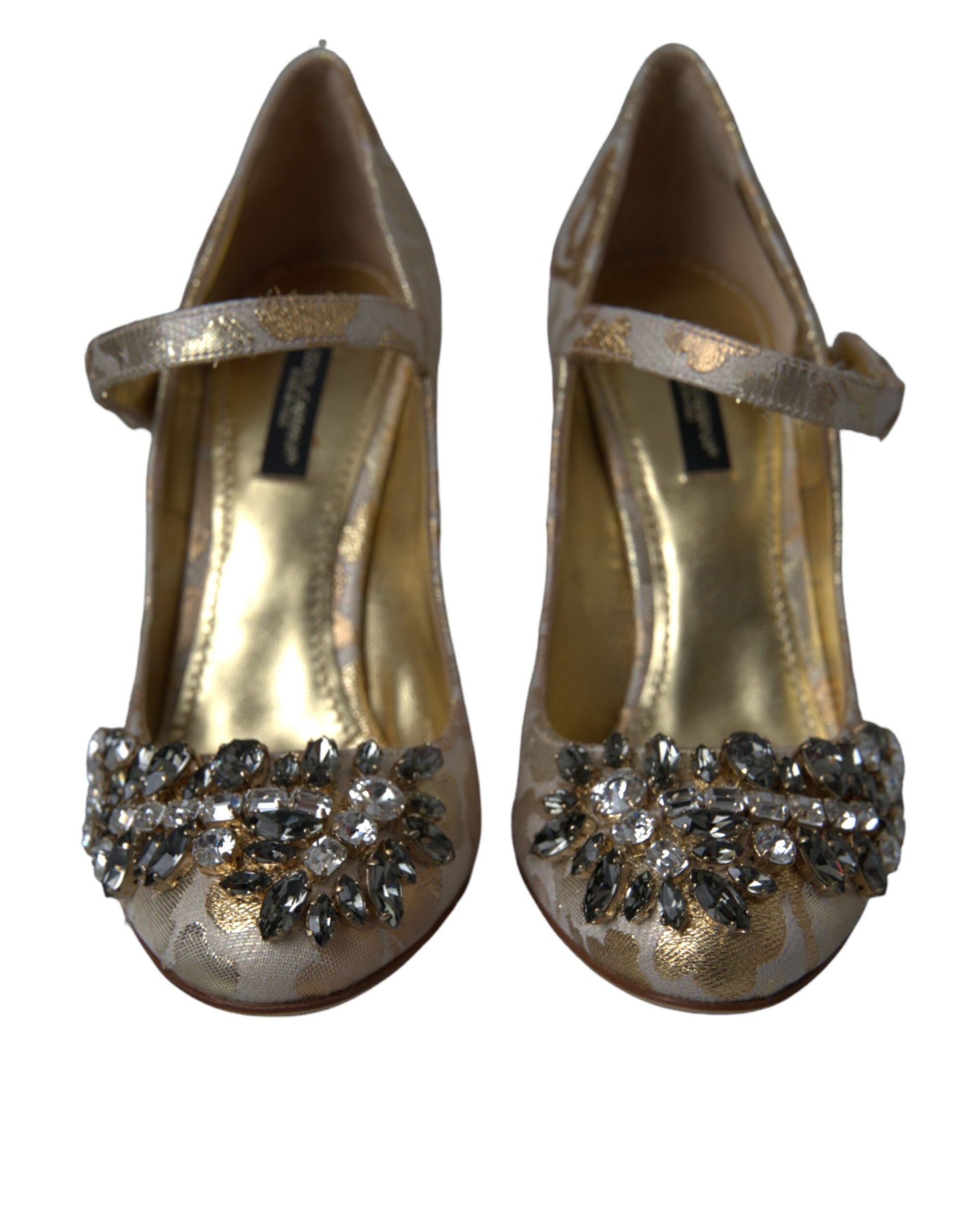 Gold Jacquard Crystal Mary Janes Pumps Shoes-Dolce & Gabbana-LabelTerrace.com
