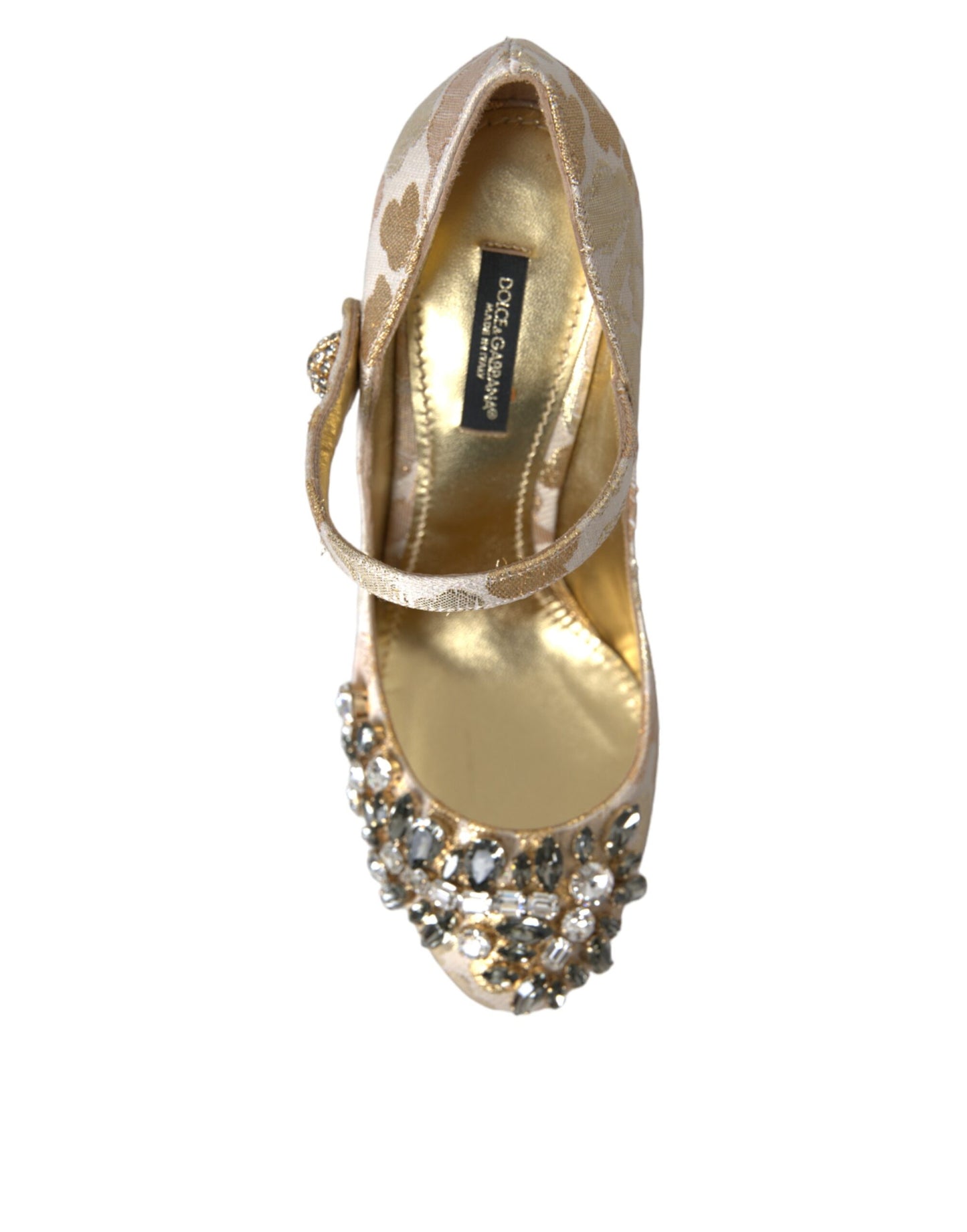 Gold Jacquard Crystal Mary Janes Pumps Shoes-Dolce & Gabbana-LabelTerrace.com