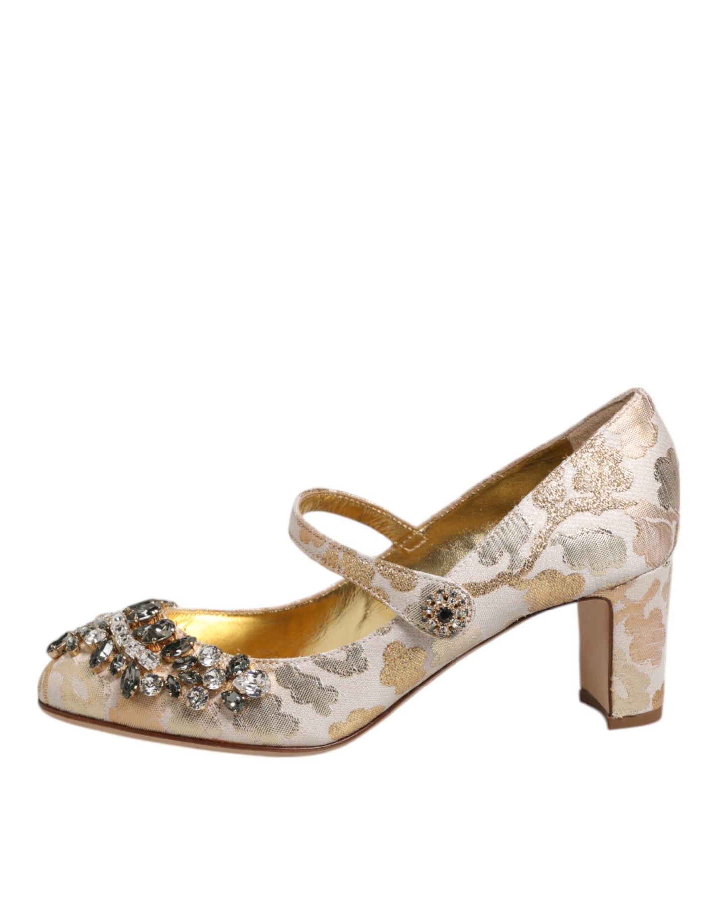 Gold Jacquard Crystal Mary Janes Pumps Shoes-Dolce & Gabbana-LabelTerrace.com
