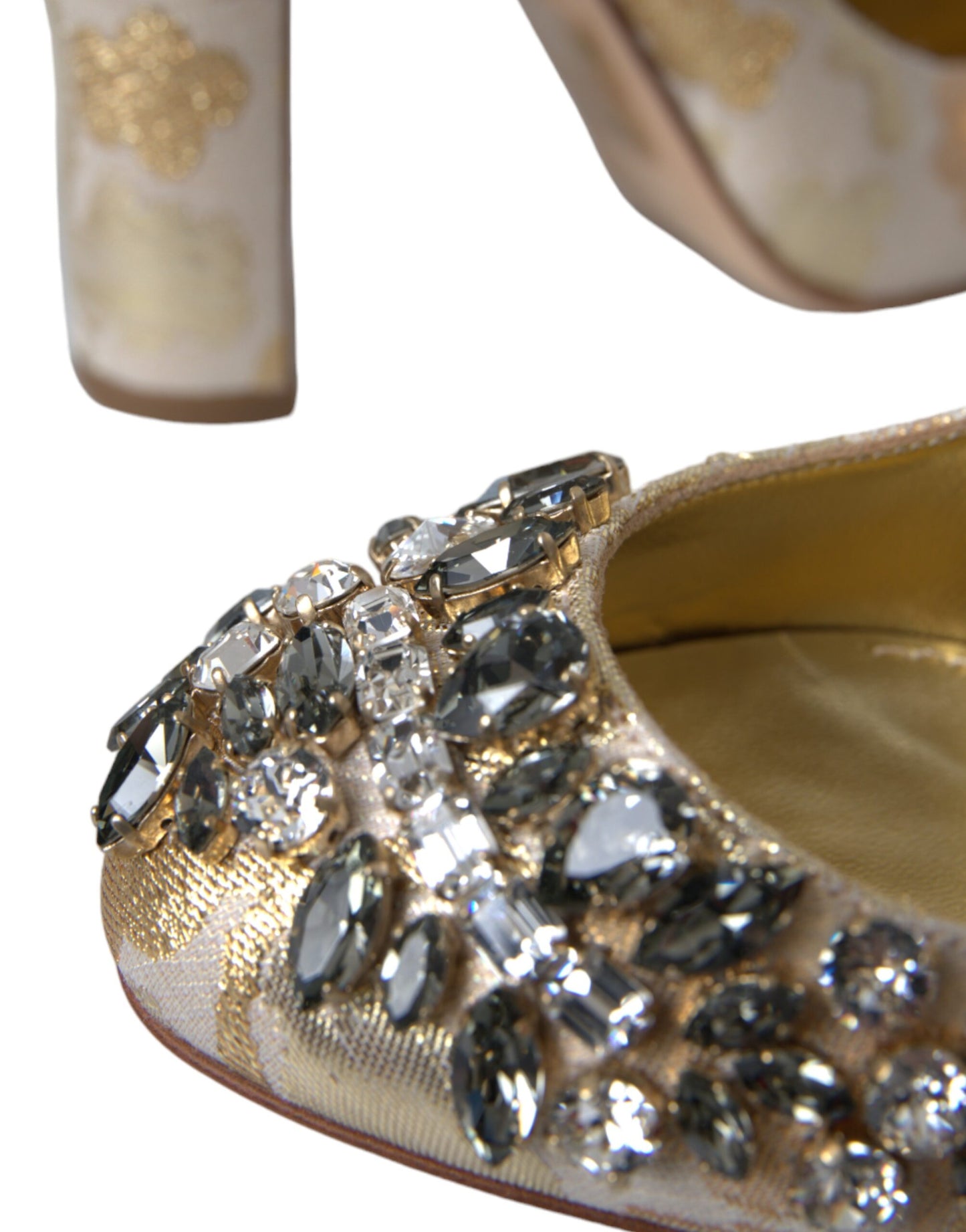 Gold Jacquard Crystal Mary Janes Pumps Shoes-Dolce & Gabbana-LabelTerrace.com