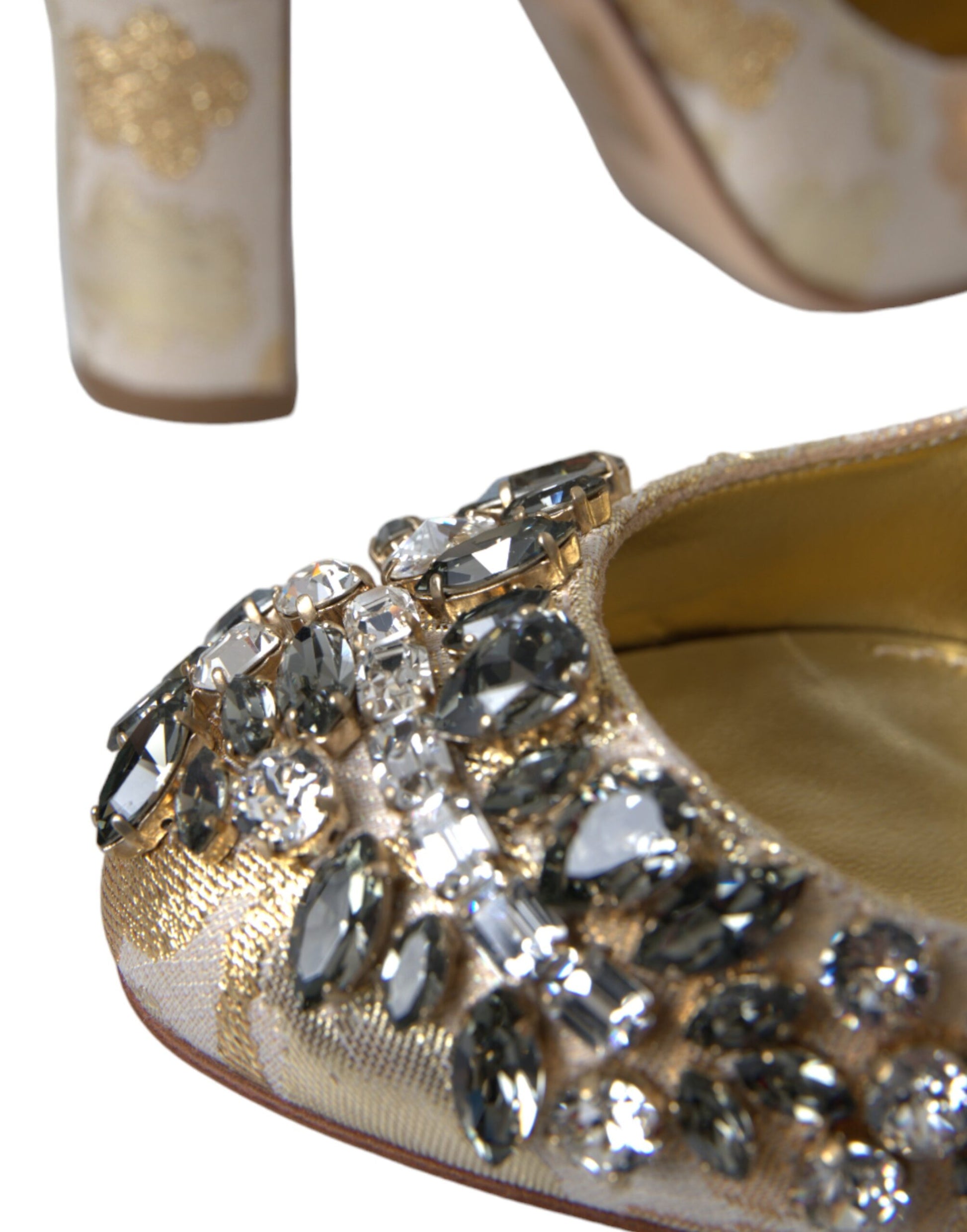 Gold Jacquard Crystal Mary Janes Pumps Shoes-Dolce & Gabbana-LabelTerrace.com