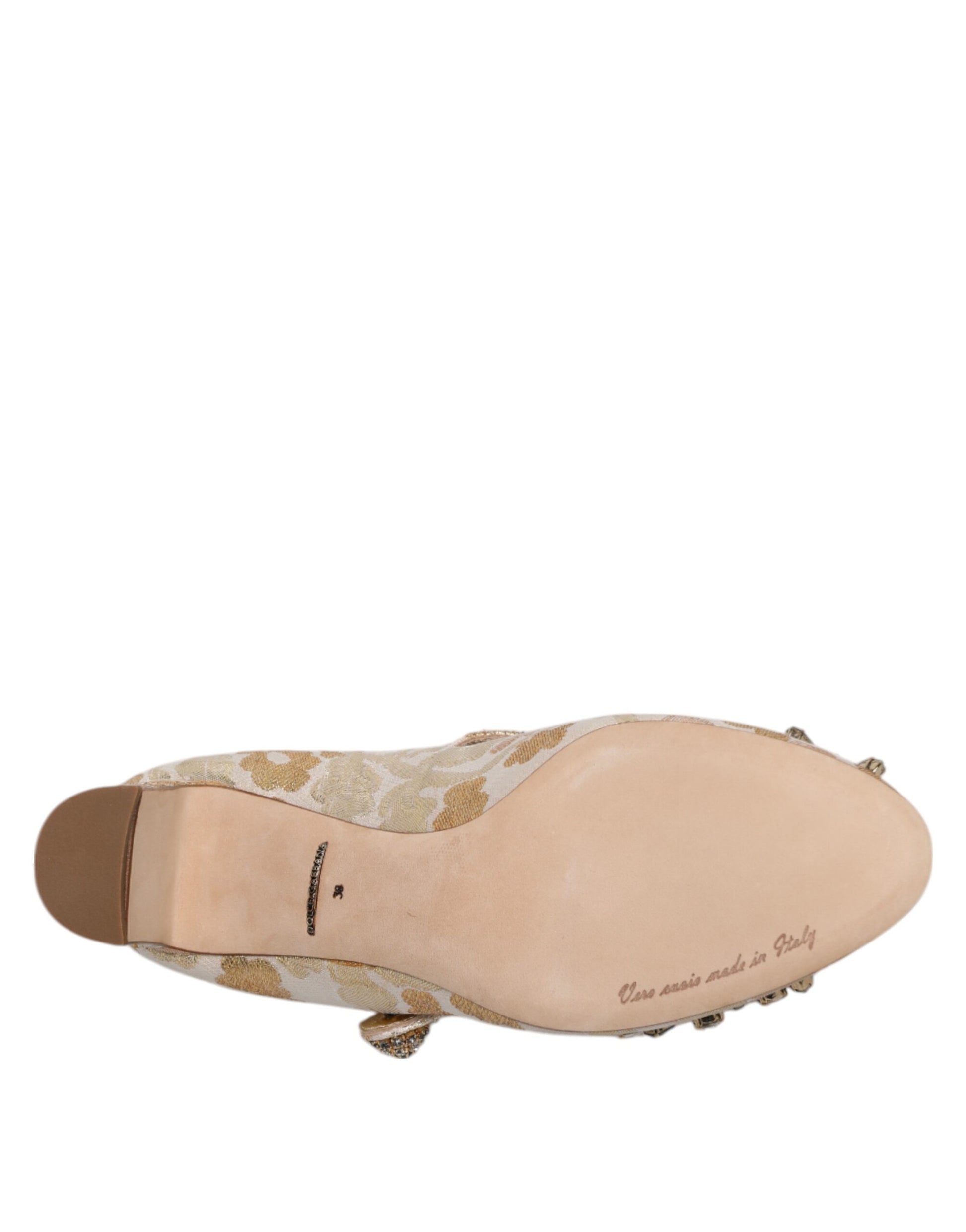 Gold Jacquard Crystal Mary Janes Pumps Shoes-Dolce & Gabbana-LabelTerrace.com