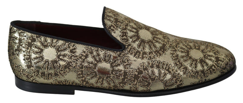 Gold Jacquard Flats Mens Loafers Shoes-Dolce & Gabbana-LabelTerrace.com