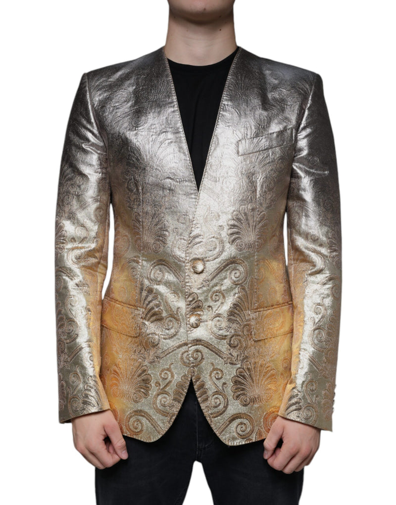 Gold Jacquard Single Breasted Dress Blazer-Dolce & Gabbana-LabelTerrace.com