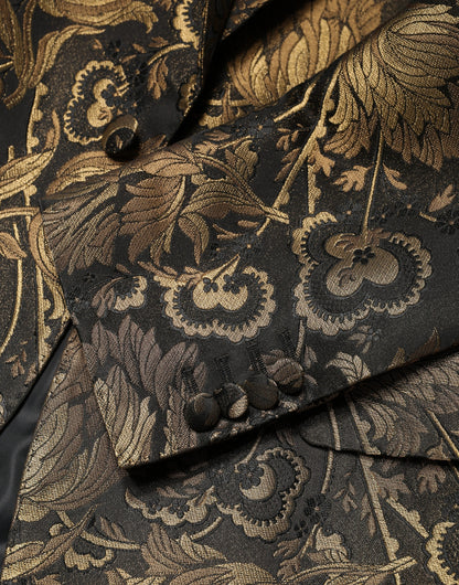 Gold Jacquard Single Breasted Tuxedo Blazer