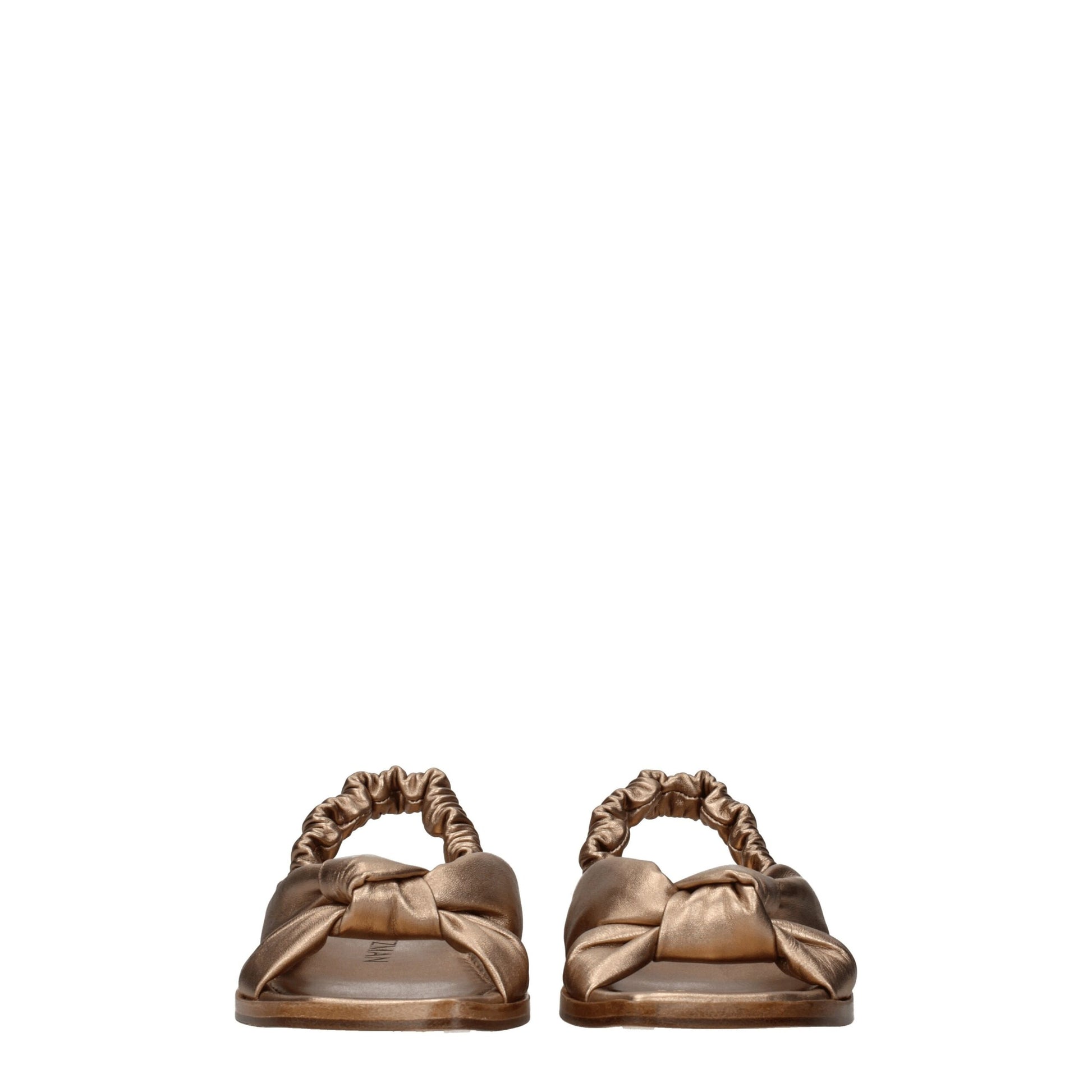 Gold Leather Flat Sandals-Stuart Weitzman-LabelTerrace.com