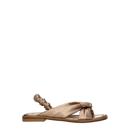 Gold Leather Flat Sandals-Stuart Weitzman-LabelTerrace.com
