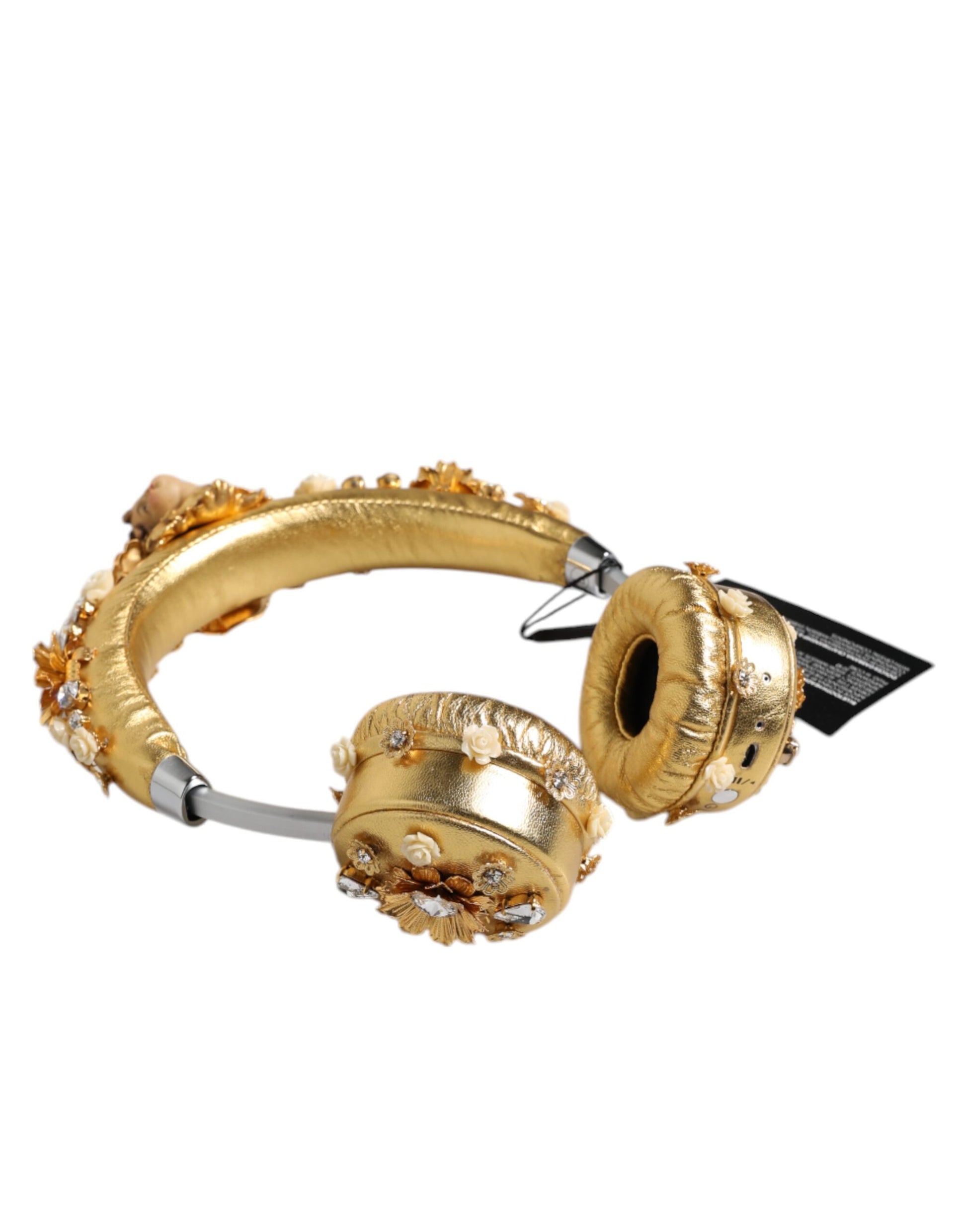 Gold Leather Floral Crystal Angel Headset Headphones-Dolce & Gabbana-LabelTerrace.com
