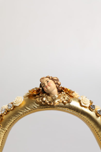 Gold Leather Floral Crystal Angel Headset Headphones-Dolce & Gabbana-LabelTerrace.com