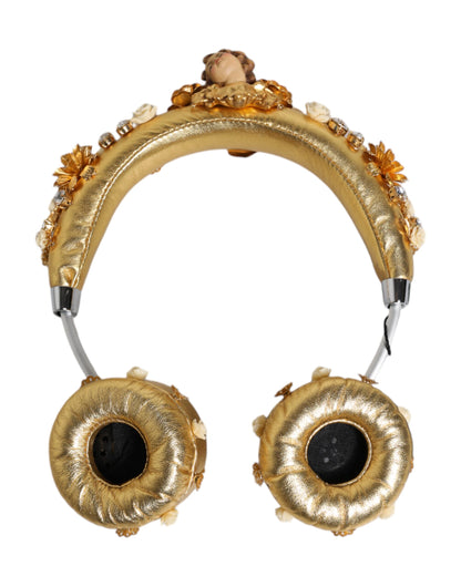 Gold Leather Floral Crystal Angel Headset Headphones-Dolce & Gabbana-LabelTerrace.com