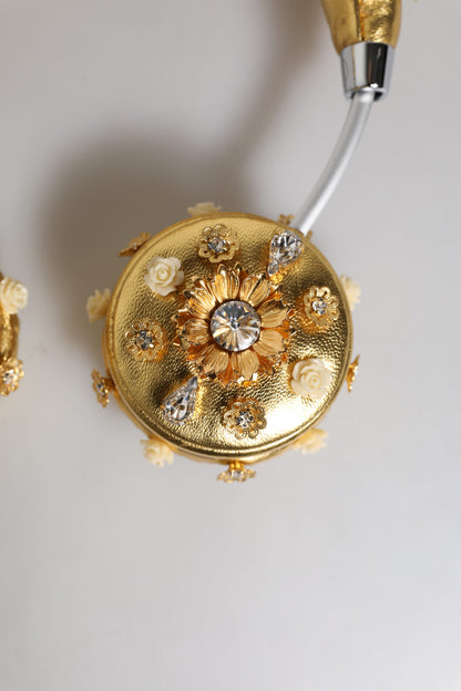 Gold Leather Floral Crystal Angel Headset Headphones-Dolce & Gabbana-LabelTerrace.com