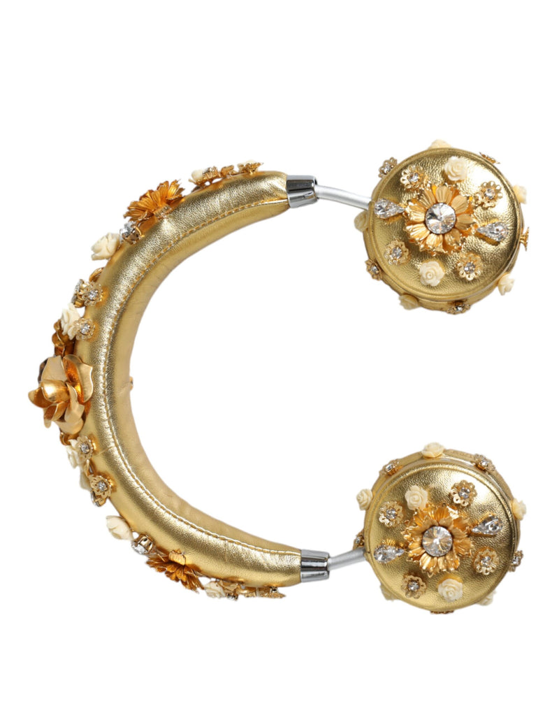 Gold Leather Floral Crystal Angel Headset Headphones-Dolce & Gabbana-LabelTerrace.com